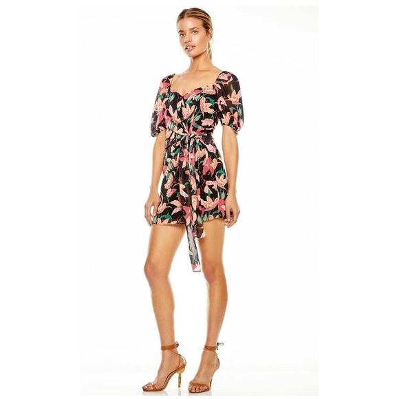 TALULAH Night Mirage Mini Dress Multicolor Floral Print Faux Wrap Style | L NWT - Picture 7 of 12